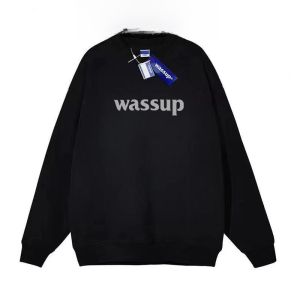 Wassup Mens round Neck Fleece Lined Long Sleeve Sweatshirt Autumn Winter Casual Comfortable Breathable Antibacterial Streetwear