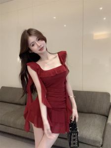 GUZILIAN | Pure Desire Sweet Spicy Strapless Dress Design Unique Asymmetrical Sash Small Waist Elegant Beautiful Skirt Summer Season