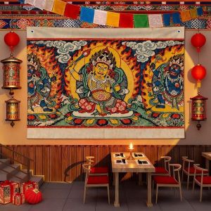 VIKAMA Phong Cách Dân Tộc Nghệ Thuật Tấm Thảm Vintage Kỳ Lạ Thiền Trang Trí Bánh Xe Cầu Nguyện Thangka Treo Tường Cho Phòng Ngủ Phòng Khách
