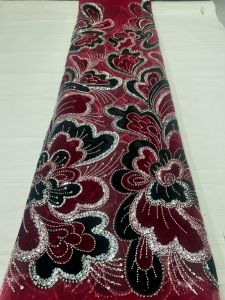OLEVO | AT2931 Luxury African Lace Fabric 5 Yards Velvet Lace Beaded Tulle Lace Fabric Embroidered Nigerian Fabric for Wedding Dress Sew