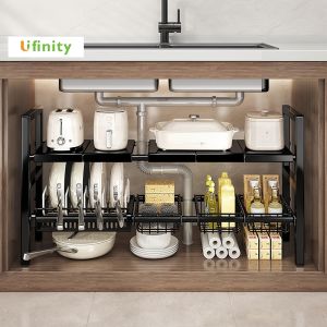 Lifinity Kitchen Under Sink Organizer Rack 2 Tier Shelf Rack Organizer Expandable Adjustable Rack Space Saver