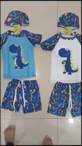 BAJU RENANG ANAK COWO SWIM SUIT SET BAJU CELANA TOPI MOTIF LUCU