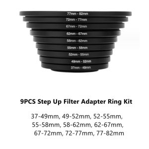 18pcs Camera Lens Filter Step Up & Down Ring Adapter Metal Filter Adapter Ring For All Camera DSLR 37-82 82-37mm Mount Set Kit