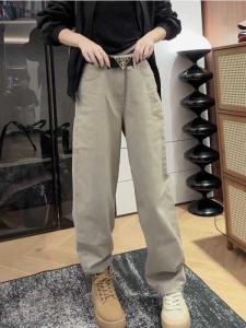 Spring New High Waist Straight Leg Retro Hong Kong Style Womens Jeans Slimming Wide Leg Pants Long Trousers Pure Color