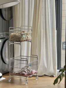 Mobile High Appearance Bathroom Partition Laundry Basket and Storage Shelf