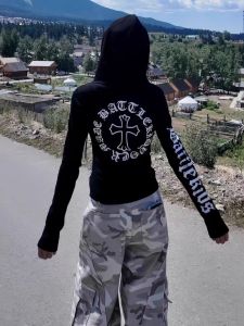 Áo Khoác Cardigan Nữ Phong Cách Gothic Cổ Điển Mỹ Áo Nỉ Có Mũ Khóa Kéo Eo Dài Tay Thường Ngày Mùa Đông Dáng Ôm Dáng Dài