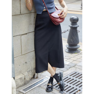 Black High Waist A-Line Mini Skirt French Vintage Style Zipper Straight Cut Slimming Front Slit Commute Fashion Spring 2025
