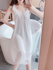 ชุดนอนผู้หญิงแขนกุดคอตตอนลายลูกไม้สีขาว ชุดนอนฤดูร้อน ชุดนอนผู้หญิง ชุดนอนแขนกุด ชุดนอนคอตตอนแท้ ชุดนอนฤดูร้อน