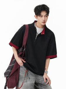 WUKONGYOUHUO | Decomstructed Colorblock Half-Zip T-Shirt