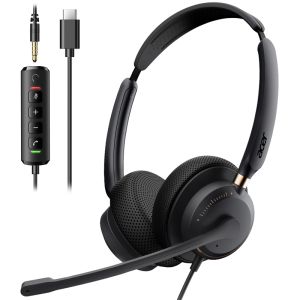 Acer | Acer USB Computer Headset with Mic for PC Laptop Wired Headset for Work 8ft Cable In-Line Control Headphone Work with Teams Zo