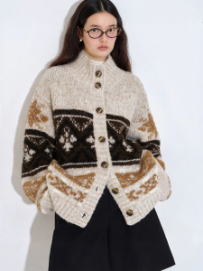 Fano | Áo Cardigan Knit Hình Fair Isle Mềm Mại