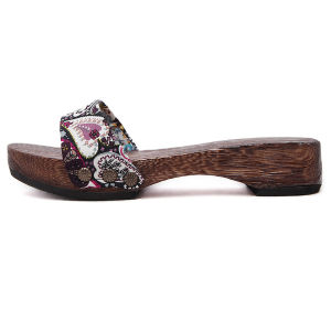 รองเท้าแตะบ้านสไตล์ย้อนยุคสำหรับผู้หญิง รองเท้าแตะแบบสวมแบบมีสายรัดข้าง ส้นกลาง รองเท้าแตะ EVA พื้นยาง สวมใส่สบาย