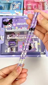 12pcs  Sanrio Kuromi Melody Pencil Cute Pencil Case Ruler Crayons for Kids Girls Gift School Supply