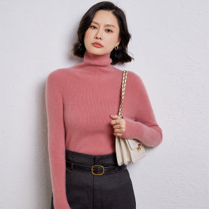 High Collar Woolen Sweater Womens 100 Pure Wool Silm Stretch Bottoming Shirt Tight Pullover Black Sweater Medium Thick