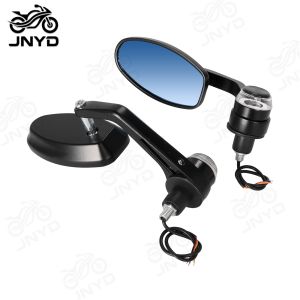 JNYD 22mm Universal Motorcycle Rearview Mirror Modified Aluminum Motorbike Handle Bar End Side Rear View Mirror with Light
