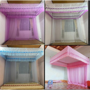 Mùng ngủ-Màn Ngủ Voan Lạnh Cao Cấp Chống Muỗi Chống Côn Trùng Mắc Dây Màu Tím Diềm Ren thêu