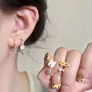 Cute Honey Bear Star Girls Earrings Set Cartoon Fashion Jewelry Clip-On Earrings Sweet Style Female Childrens Ear Decor