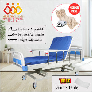 [Same Day Delivery] Hospital Bed 3 Function Electrical (M09) + Mattress + Dining Table + IV Pole