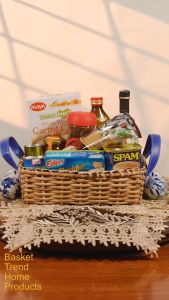 BASKET TREND Rectangular Rattan Tray - Faux Leather Handles - Natural Color - 13" x 9.5" x 4" - All-Purpose Tray for Food, Fruits, Christmas Holiday Gift Basket