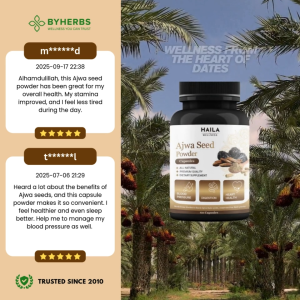 Haila Wellness Premium Ajwa Seed Powder Capsules – Heart & Immunity Boost Natural Vegan Non-GMO 60 Caps - 1 Month Supply