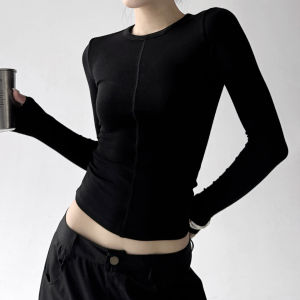 MUYUZI | Round Neck Slim Fit Long Sleeve T-shirt