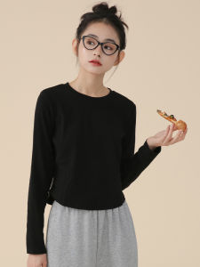 Black Long Sleeve Slim Fit Short T-Shirt Womens Fashion Spring Autumn Sweet And Spicy Base Shirt Inner Wear Shoulder Length Cotton Polyester Blend