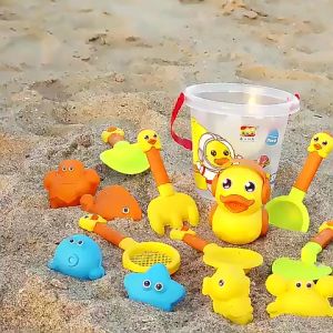 Xô đồ chơi xúc cát 14 món đi biển cho bé vui chơi mẫu mới con vịt vàng