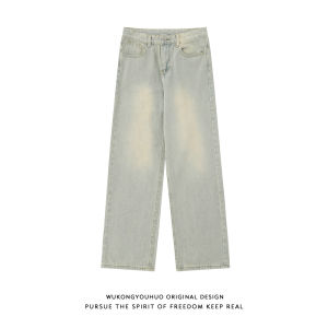 Quần Jeans Nam Ống Thẳng Giặt Làn Sáng Retro Phong Cách Mỹ Quần Dài Thường Ngày Cạp Trung Tương Tự Nhiên Mùa Thu
