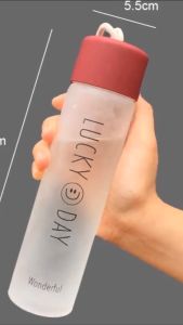 Botol minum motif smile kaca tebal  luar motif doff km berkapasitas 450 ml botol minum aestetik