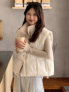 Womens down Cotton Vest Autumn Winter New Loose Versatile Stand Collar Warm Vest Jacket Outerwear Trendy Short Style Zipper