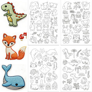 Cartoon Animal Water Soluble Embroidery Stickers Stick & Stitch Wash Away Transfer Paper for Hand Sewing DIY Crafts
