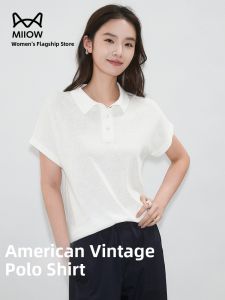 MiiOW | American Style Polo Shirt T-Shirt Women Summer Thin Retro Collar Short Sleeve Casual Versatile Base Layer Top Catman MiiOW