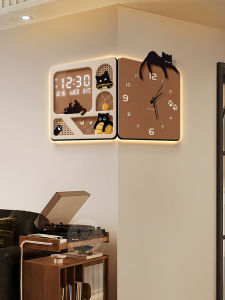 HAOJIUBUJIAN | Retro Style Cartoon Cat Double-Sided Angle Clock