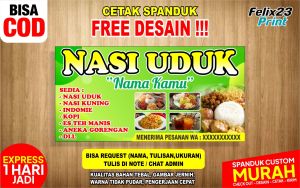 CETAKBANNER/SPANDUK / NASIUDUK / SEBLAK / PECEL LELE CUSTOM (FREE DESAIN)  /1HARIJADI /BISACUSTOM (TULISANNAMANOHP)