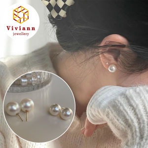 Viviann Original 925 Sterling Silver Round Bright Pink Light White Pearl Earrings Retro Style Crystal Large Pearl Earrings 10-14mm Pearl Stud Earrings For Women 925 Silver Earrings Stud Silver 925 Girls
