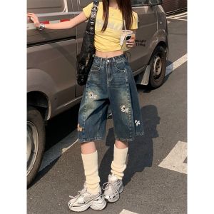 QIANCHANGNAAI | Stylish Embroidery Womens Denim Shorts