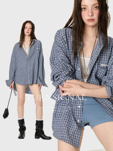Turn Signal | Trendy Stripe Check Casual Sun Protection Shirt