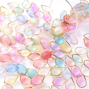 50pcs 15x22mm Multicolor Acrylic Flower Petal Beads Pendant Golden Edge Flower Beads For Jewelry Making Earring Necklace DIY