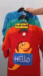 Setelan Baju bayi anak laki laki motif karakter HELLO DINOSAURUS usia baby 3-15 bulan MAX BB 10 KG.