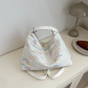 กระเป๋าสะพายไหล่ทรงสี่เหลี่ยมลายริบบิ้นสีสันสดใสสำหรับผู้หญิง กระเป๋าสะพายข้างแบบอเนกประสงค์ความจุขนาดใหญ่ กระเป๋าสะพายข้างสำหรับนักเรียน กระเป๋าสะพายข้างแบบสะพายข้าง