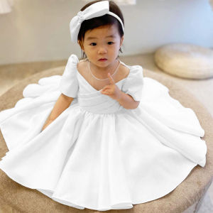 2pcs Toddler Bow Baptism Baby Girls Dress Newborn 1st Birthday Bridemaid Princess Girl Dresses First Communion Wedding Ball Gown