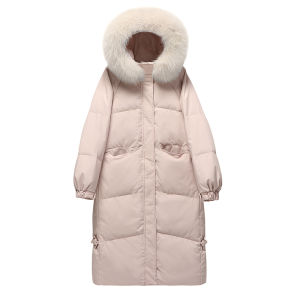 New Chinese Style Long down Jacket Womens 90 White Duck down Coat Winter Korean Version Slim Fit Large Fur Collar Trendy