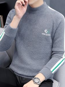 ROMON | Loose Casual Mens Sweater Half High Collar Mink Velvet Knitted Winter Fashion Urban Style Long Sleeve Thickened Youth Top