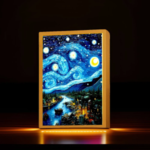 Light Painting Picture Frame Led Night Light Moon Lamp Van Gogh Starry Sky Wall Art Oficina Bedroom Home Room Decor Friend Gifts