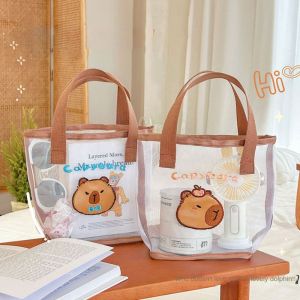 NAMSHEVA Mesh Handbag Embroidery Pattern Large Capacity File Bag  Capybara Capybara Bag