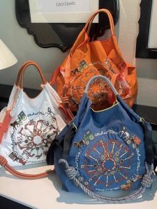 Eco-Friendly Ball Chain Shoulder Bag Womens Crossbody Travel Bag Handbag Canvas Lining Double Strap Foldable Large Size Nylon