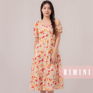 RIMINI - Dress Wanita Floral Lengan pendek Puff Squareneck XS-XL - Chilla Dress - 85580