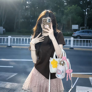 XUECAIQI | New Style Regular Shoulder T-Shirt with Polka Dot Mesh Skirt Set