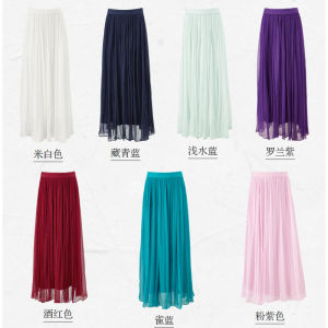 Silk Midi Skirt Spring Summer New Style Versatile Long Half-length Natural Waist Pleated Drifting Fairy Skirt Commute Style