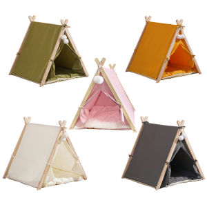 Portable Pet House Wooden Frame Wood Cat Dog Tent Oxford Fabric Pet Sleeping House Washable Portable Removable Dog House